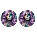 5cm Round Keyring Print - Purple Tattoo Lady