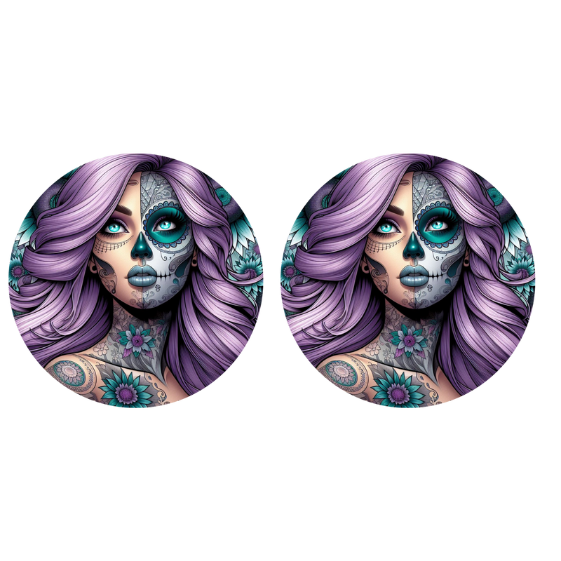 5cm Round Keyring Print - Purple Tattoo Lady