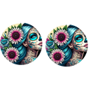 5cm Round Keyring Print - Teal Roses Tattoo Lady