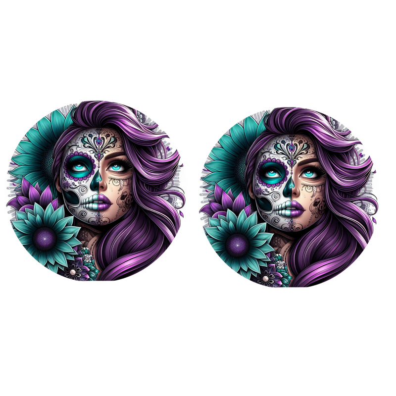 5cm Round Keyring Print - Teal/Purple Tattoo Lady