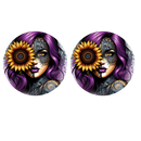 5cm Round Keyring Print -Purple Sunflower Tattoo Lady