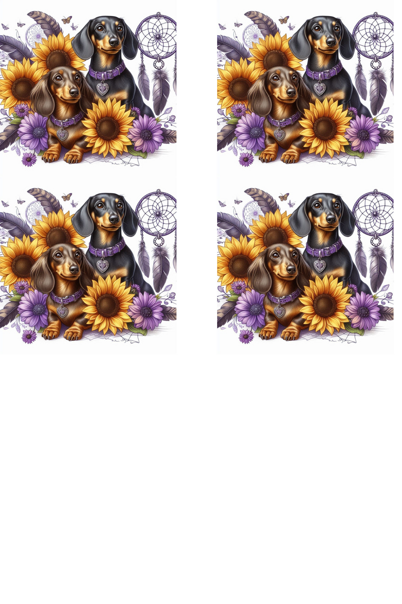 Sunflower Dachshund - Sublimation Coaster Prints 4 Per Pkt 4"x4"