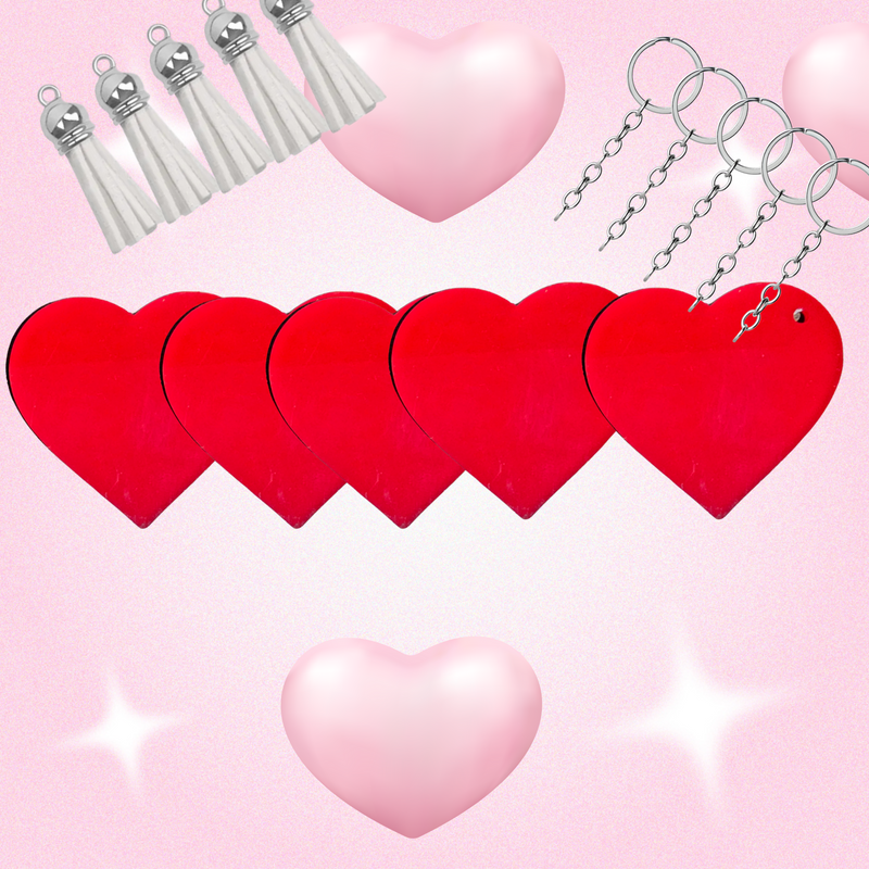 3mm Red Acrylic Heart Keyring with Silver Chain and Tassel.