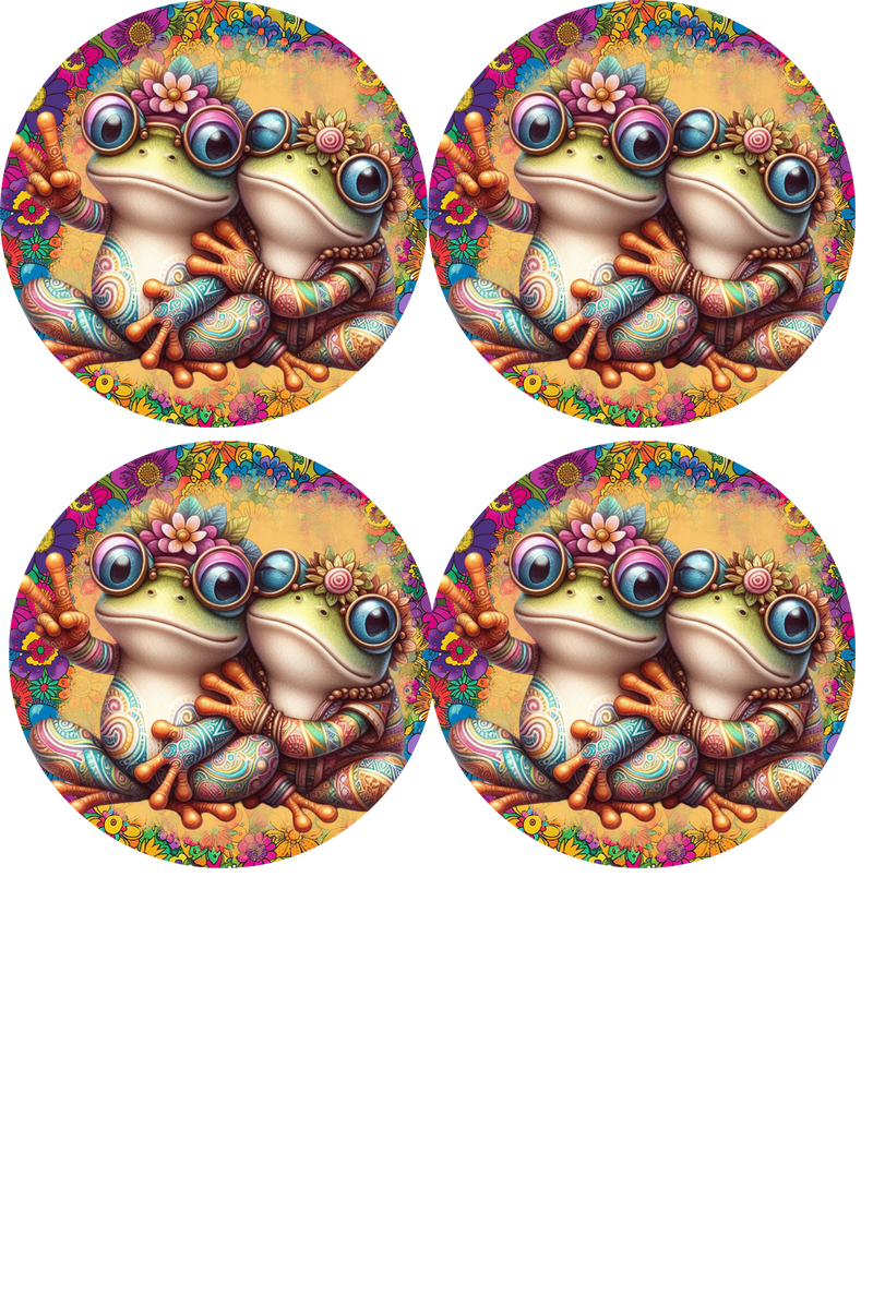 Frogs Round Coaster Sublimation Prints 4 Per Sheet