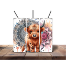 20oz Skinny Tumbler Printed Paper - Pink Mandala Highlander Cow