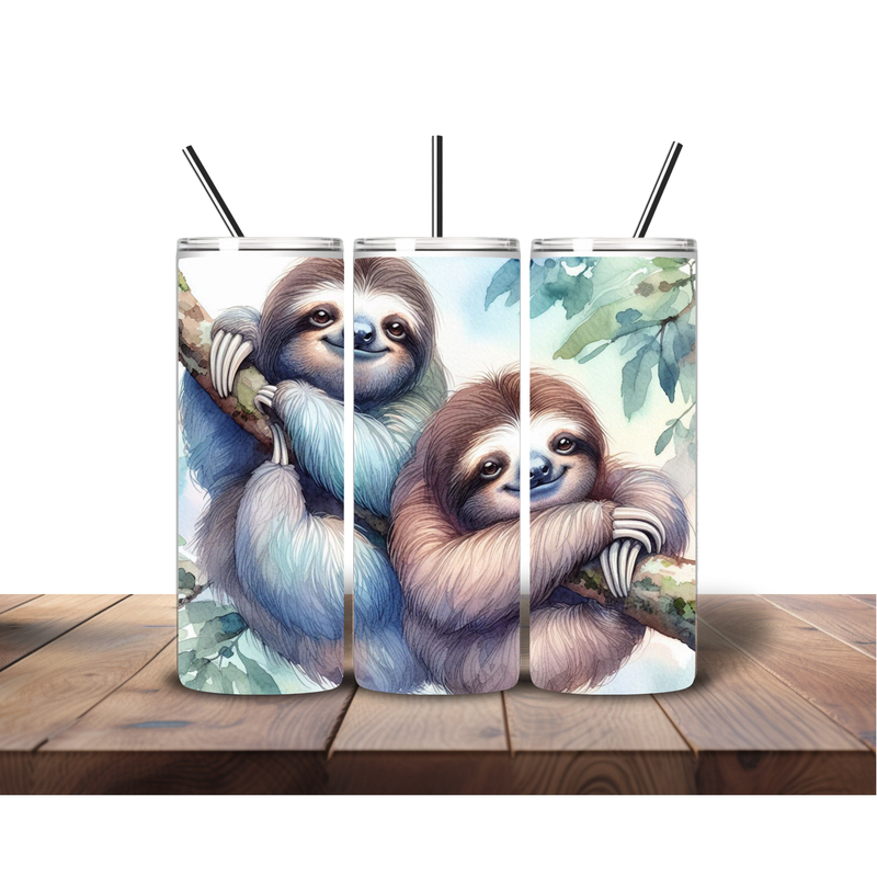 20oz Skinny Tumbler Printed Paper - Water Colour Sloth