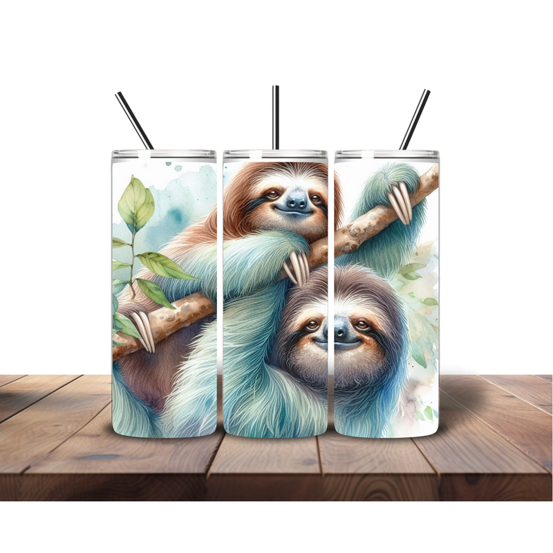 20oz Skinny Tumbler Printed Paper - Water Colour Sloth