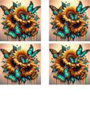 Sunflower Butterflies - Sublimation Coaster Prints 4 Per Pkt 4"x4"
