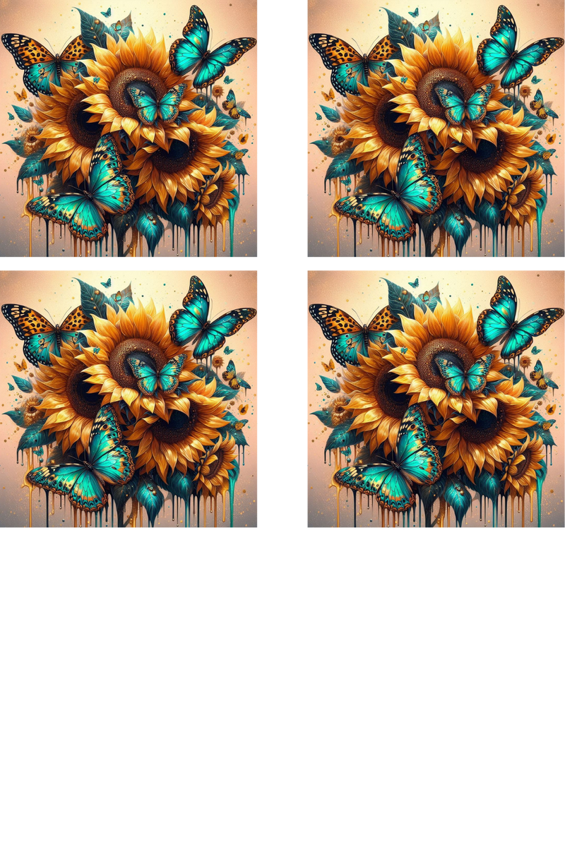 Sunflower Butterflies - Sublimation Coaster Prints 4 Per Pkt 4"x4"