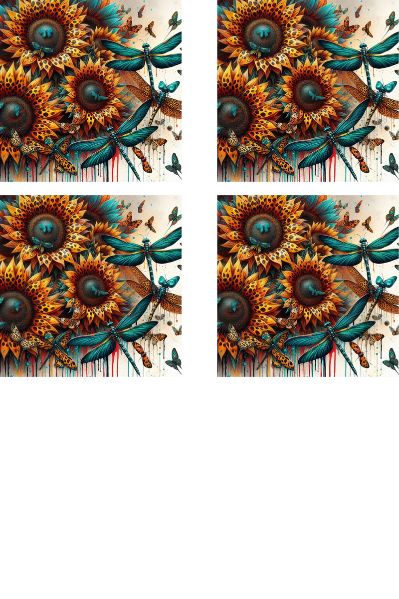 Sunflower Dragonflies - Sublimation Coaster Prints 4 Per Pkt 4"x4"