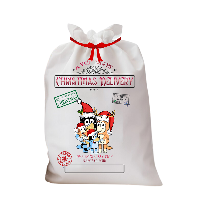 Santa Sack DTF Print - Christmas Blue Dog