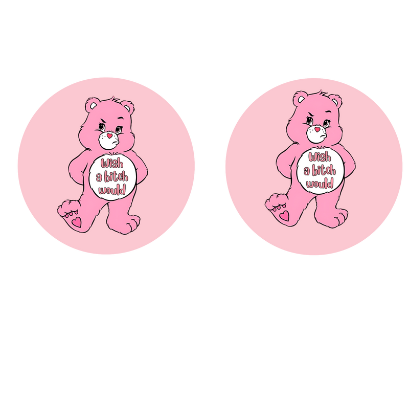 5cm Round Keyring Print - Naughty Care Bear
