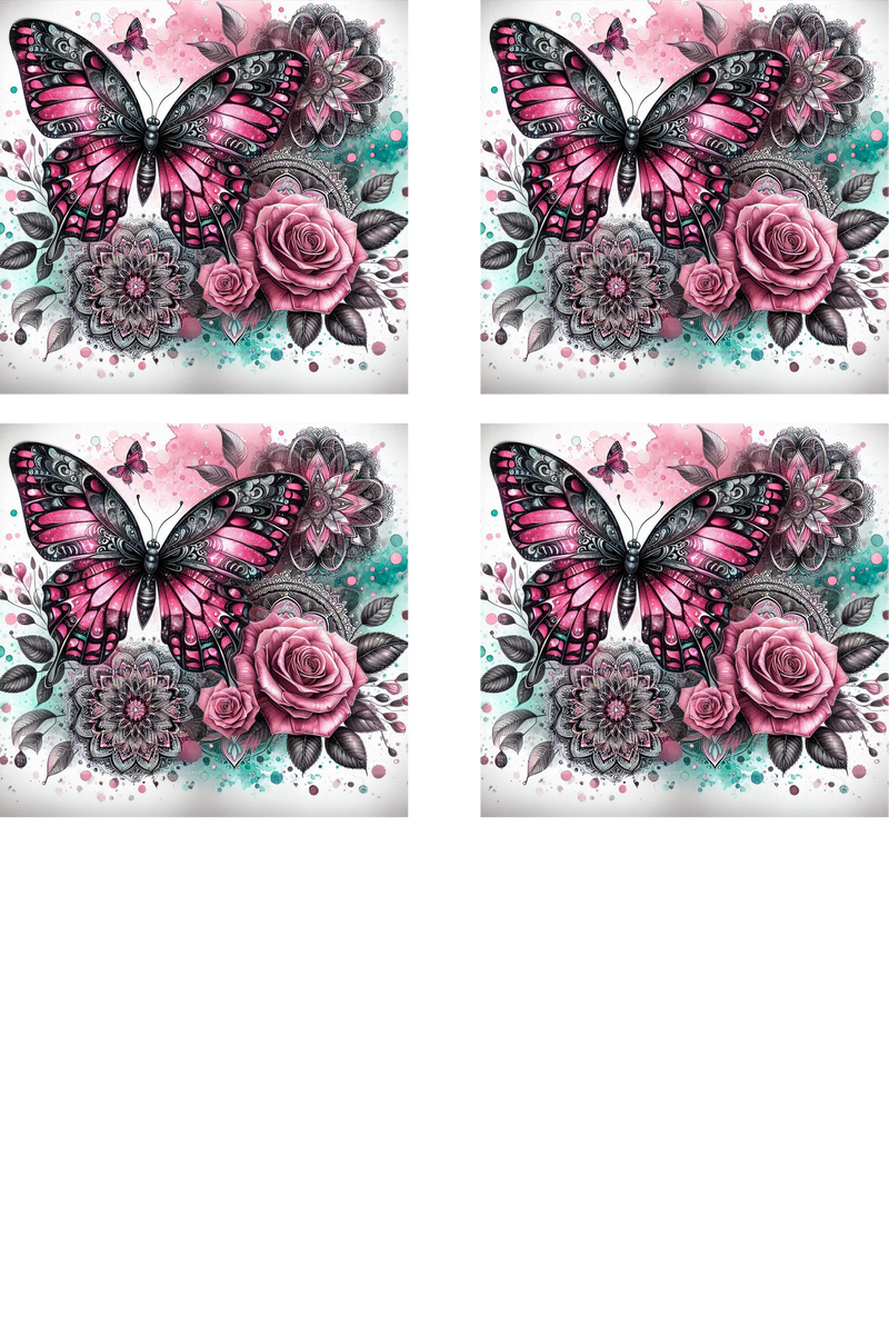 Pink Butterfly - Sublimation Coaster Prints 4 Per Pkt 4"x4"