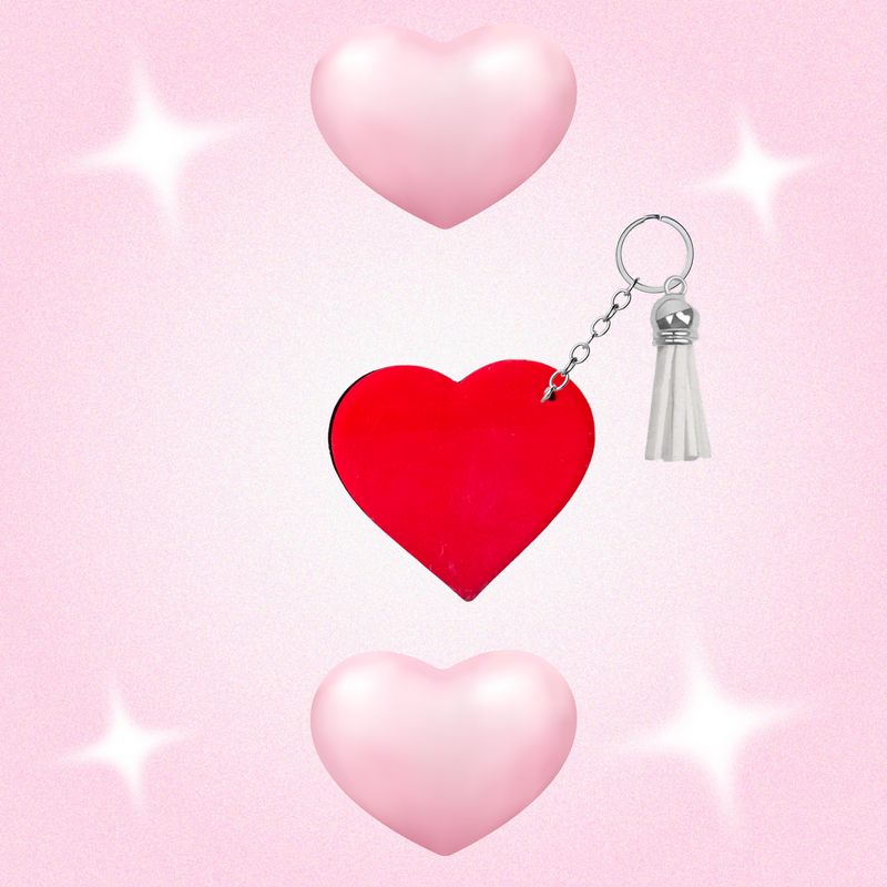 3mm Red Acrylic Heart Keyring with Silver Chain and Tassel.