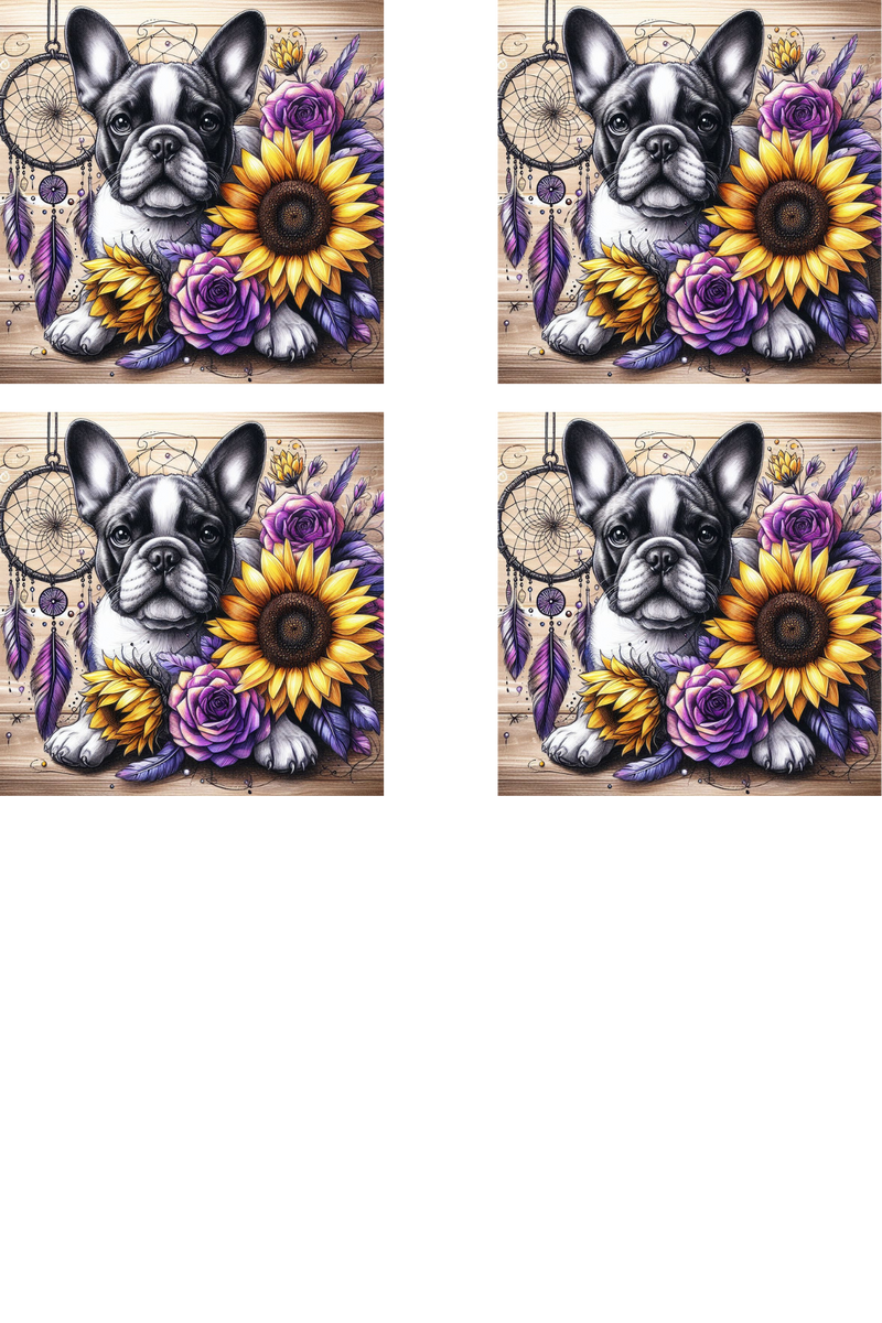 Sunflower Frenchie - Sublimation Coaster Prints 4 Per Pkt 4"x4"