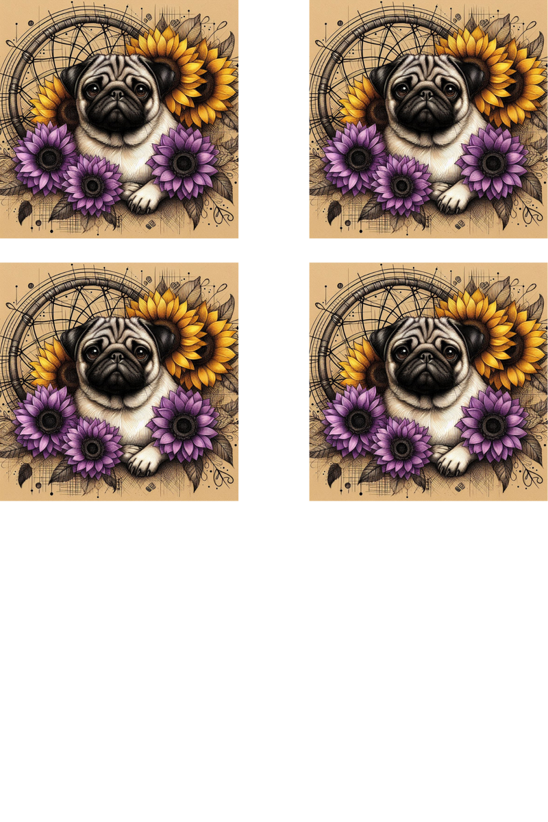 Sunflower Pug - Sublimation Coaster Prints 4 Per Pkt 4"x4"