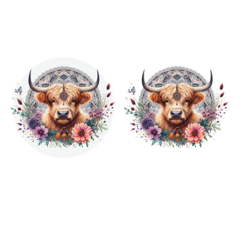 5cm Round Keyring Print - Sunflower Highland Cow