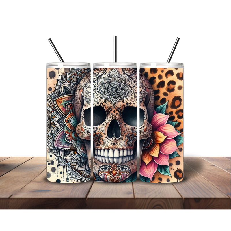 20oz Skinny Tumbler Printed Paper - Mandala Leopard Skull