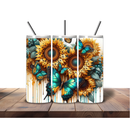 20oz Skinny Tumbler Printed Paper - Bright Teal Sunflower Butterfly's