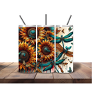 20oz Skinny Tumbler Printed Paper - Teal Dragonfly's Sunflower