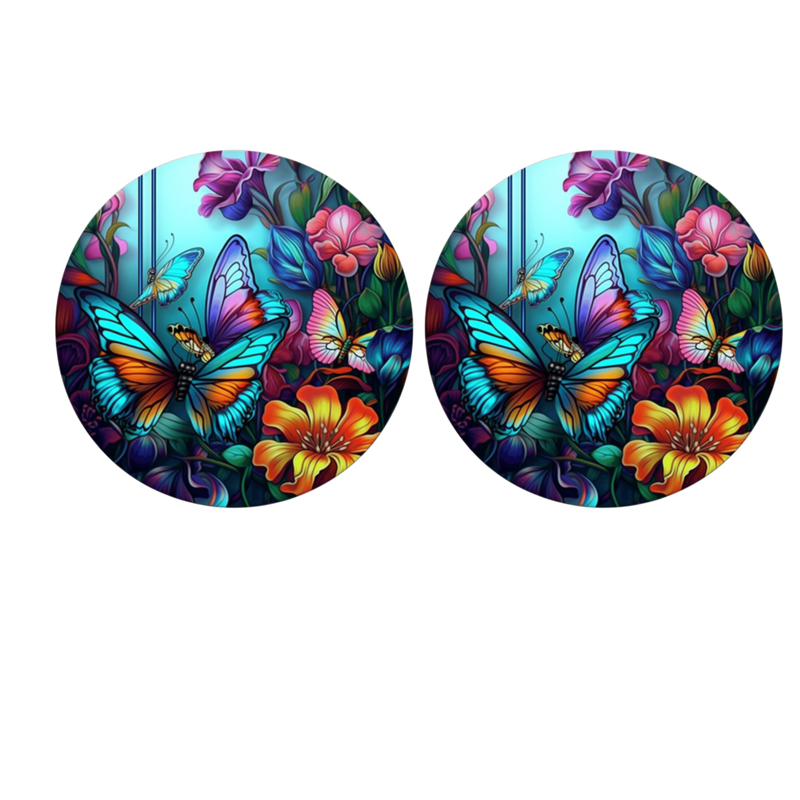5cm Round Keyring Print - Blue Butterflies