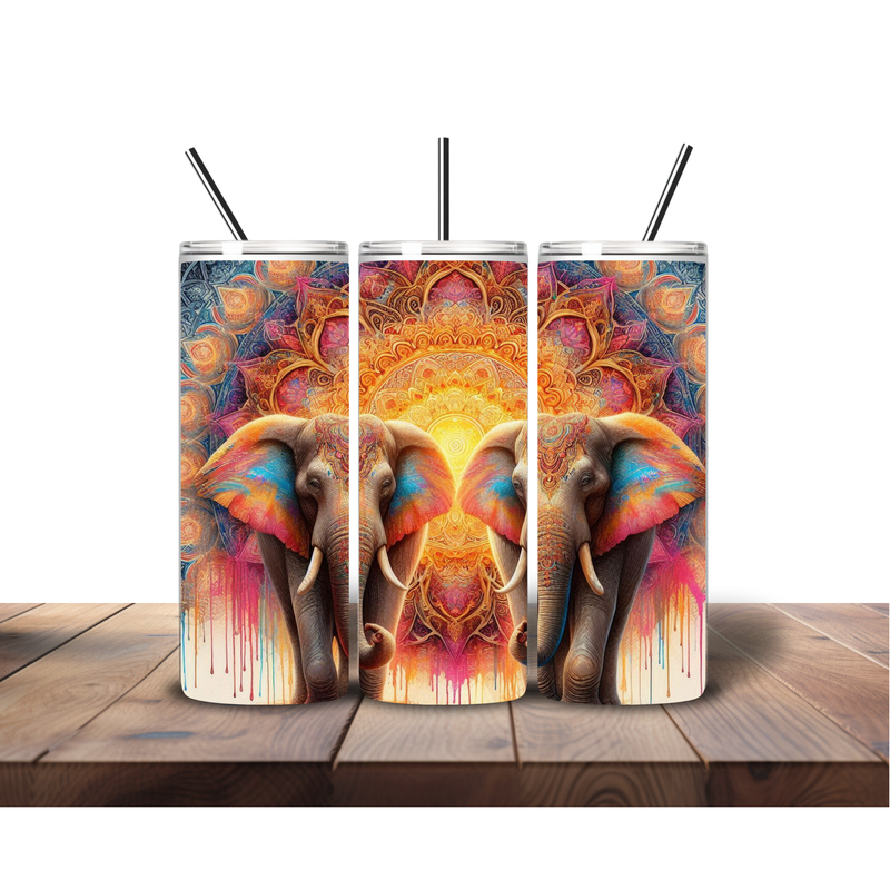 20oz Skinny Tumbler Printed Paper - Shining Bright Mandala Elephants