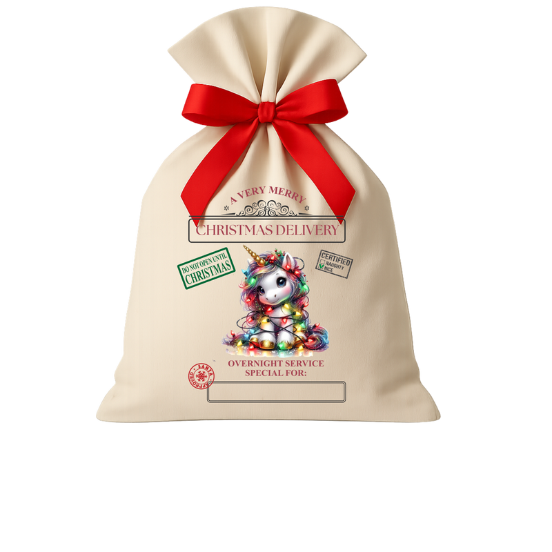 Santa Sack DTF Print - Unicorn Lights