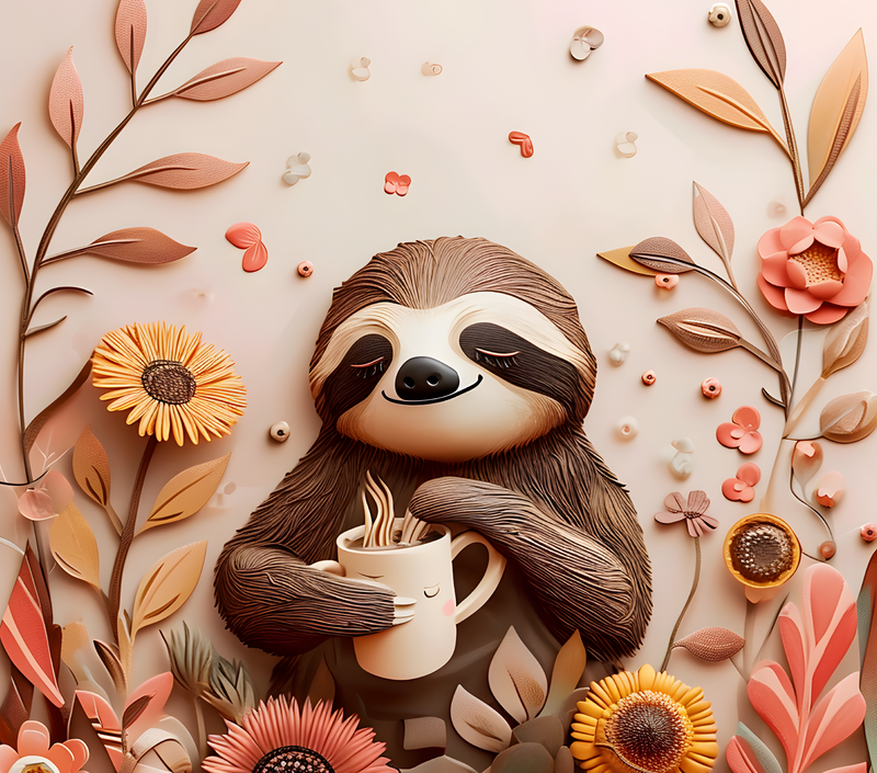 3D Floral Sloth 20oz Skinny Tumbler Printed Paper