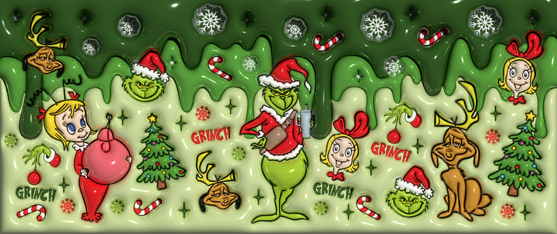 Inflated Green Grinch Printed Sublimation Paper for 11oz mug.