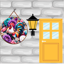 Sublimation Round Welcome Print - Floral Rooster