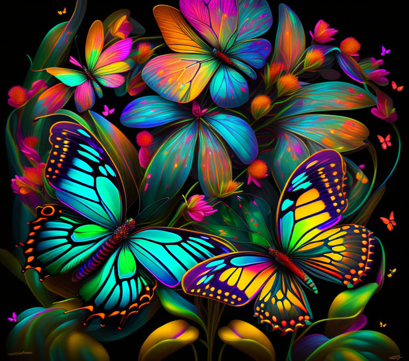 Neon Rainbow Butterflies 20oz Skinny Tumbler Printed Paper