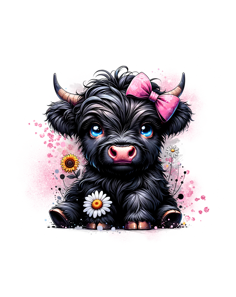 Transfer Sheet - Baby Black Sunflower Highlander Cow