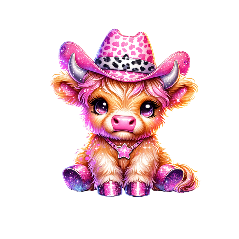 DTF Transfer Sheet - Pink Cowgirl Highlander Cow