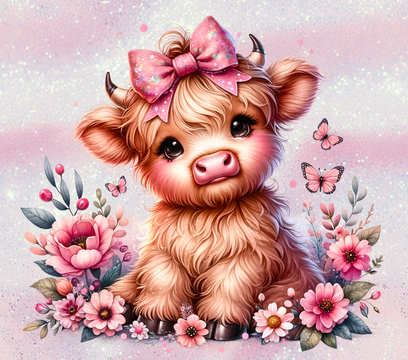 Floral Pink Highlander Cow 20oz Skinny Tumbler Printed Paper