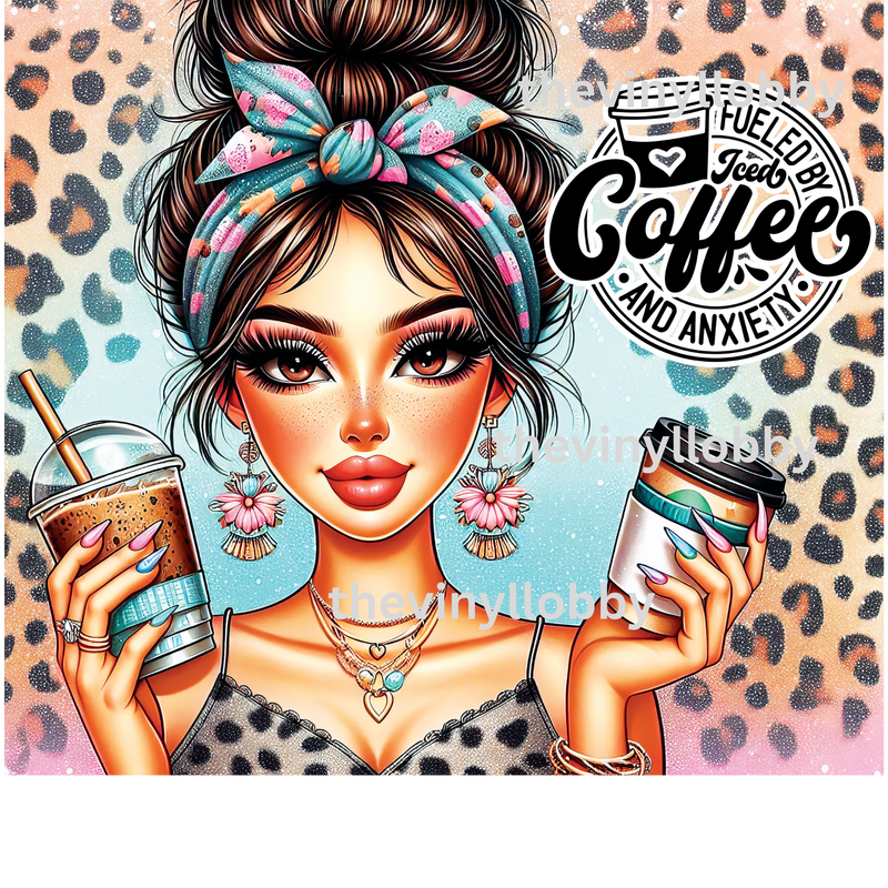Iced Coffee and anxiety 20oz Skinny Tumbler Printed Paper