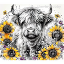 Black and White sunflower highlander cow  20oz Skinny Tumbler Printed Paper