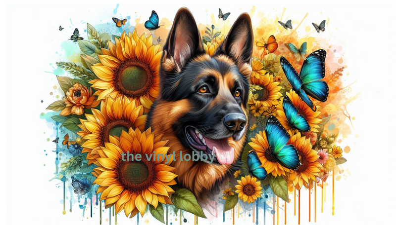 Sunflower German Shepard Printed Sublimation Paper for 11oz mug.