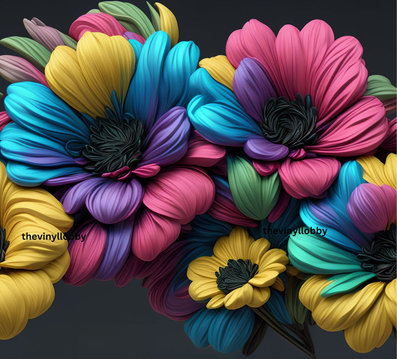 3D Multi Flowers 20oz Skinny Tumbler Printed Paper