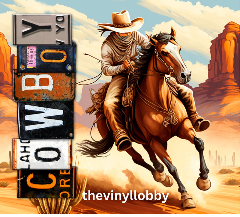 Cowboy and horse 20oz Skinny Tumbler Printed Paper