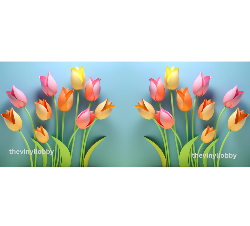 3D Pink and Blue Tulips Printed Sublimation Paper for 11oz mug.