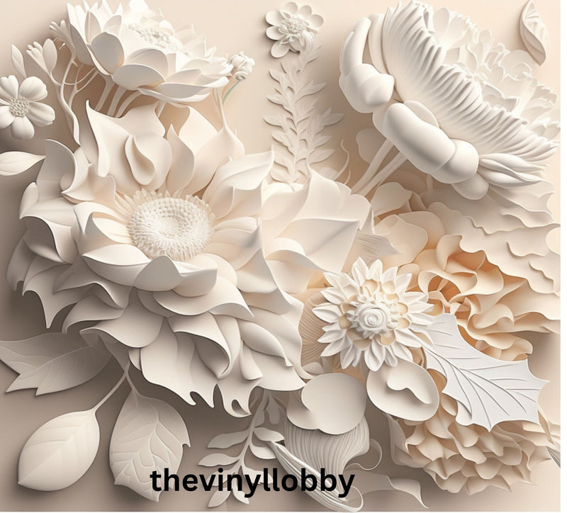 3D Cream Clay Flower 20oz Skinny Tumbler Printed Paper