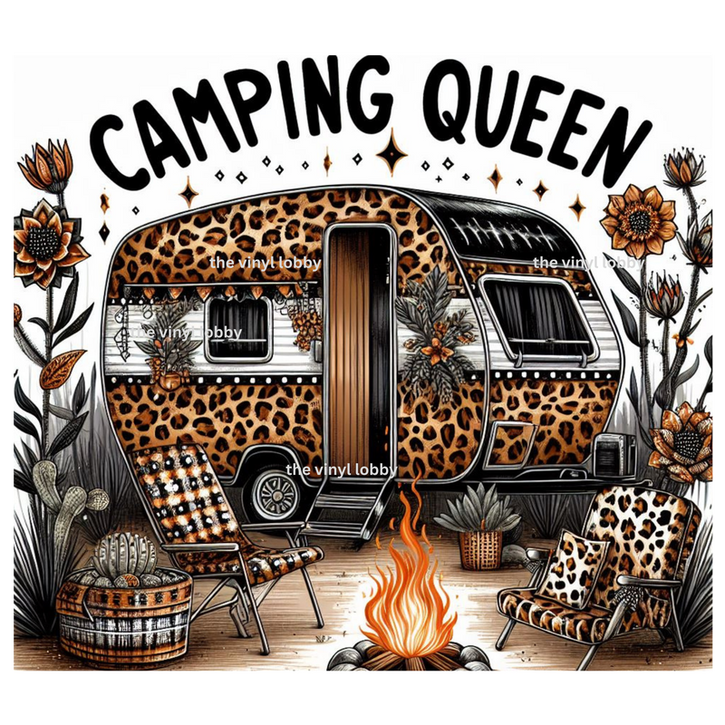 Leopard Camping Queen 20oz Skinny Tumbler Printed Paper