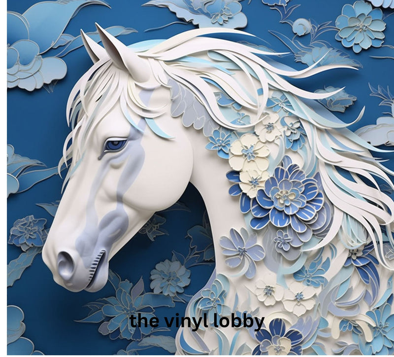 3D White Horse 20oz Skinny Tumbler Printed Paper