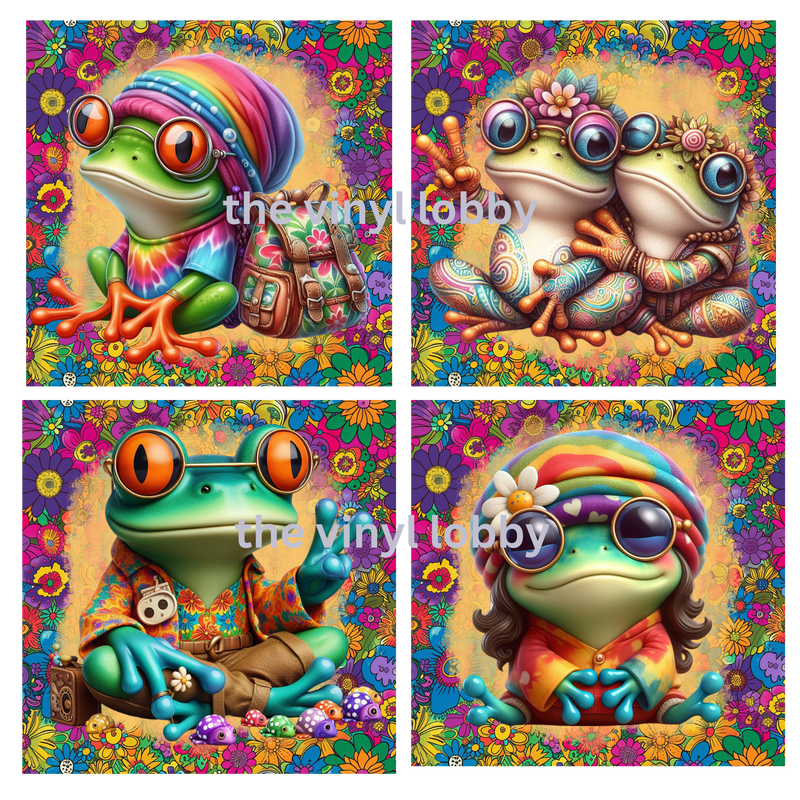 Hippie Frogs Sublimation Coaster Prints 4 Per Sheet