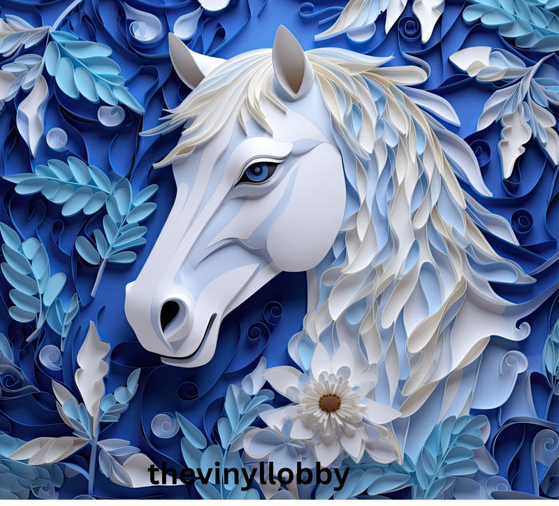 3D White Blue Horse 20oz Skinny Tumbler Printed Paper