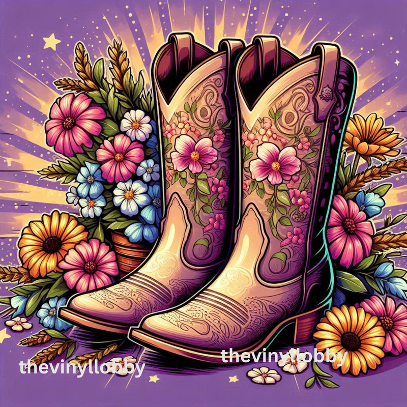 Lilac Floral Cowboy Boots 20oz Skinny Tumbler Printed Paper