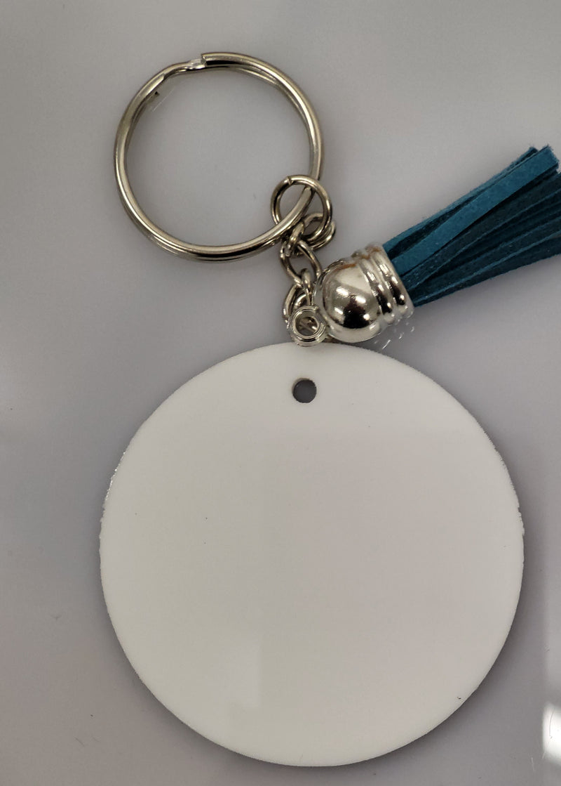 Silver Keyring Kit White 5cm Round 3mm Acrylic