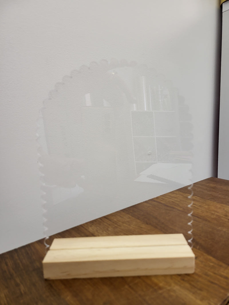 2mm Clear Acrylic  Scalloped Arch with wooden Stand