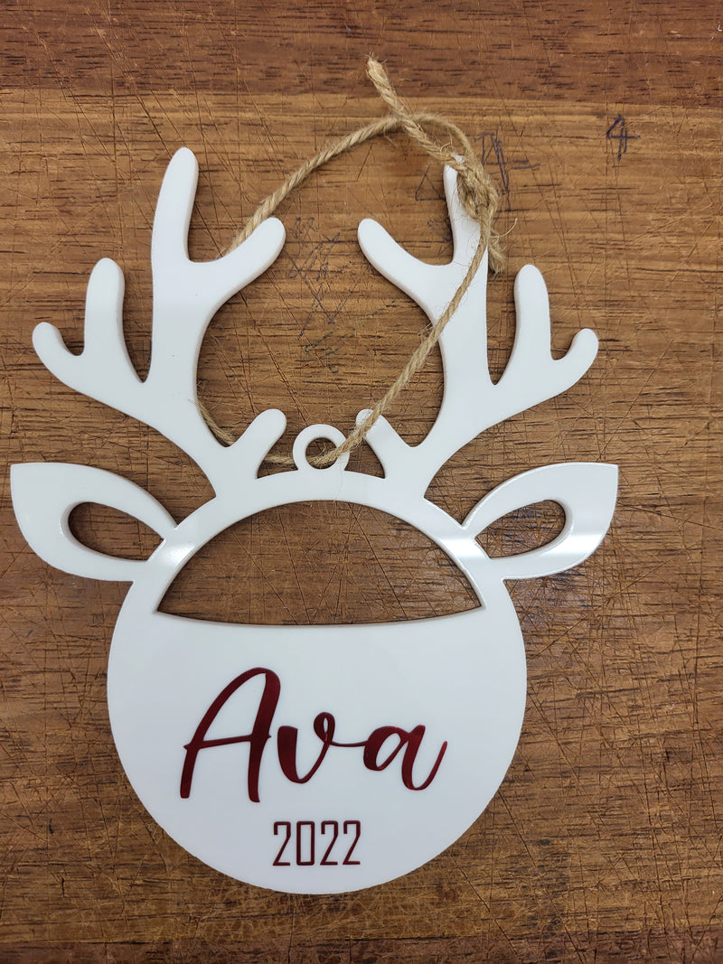 Christmas Hanging Reindeer Bauble 3mm White Acrylic
