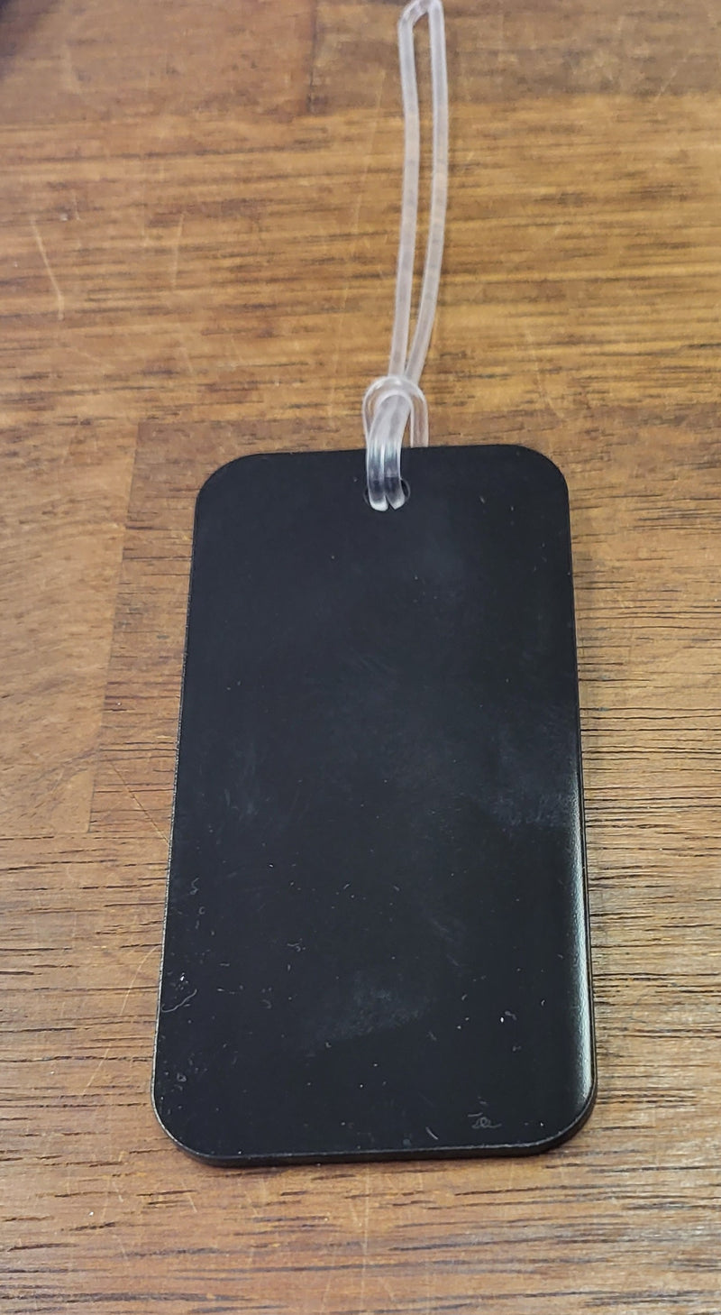 3mm Black Acrylic Bag Tag with hole and bag tag loop 11cm x 5.5cm